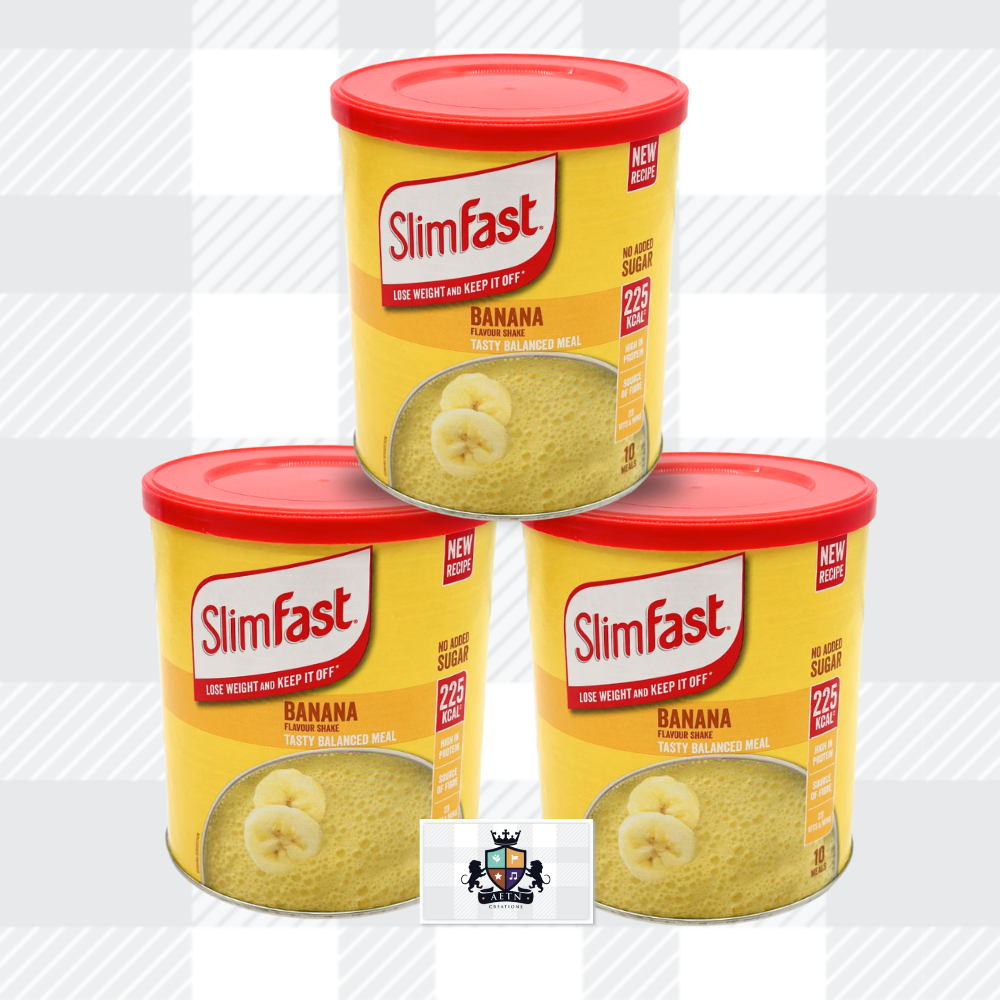 AETN Creations SlimFast Diet Meal Shake Bundle -  High Protein Shake Pack of  3  in 10 Servings Banana Flavour plus AETN Creations Fridge Magnet, Tape Measure and Meal Planner