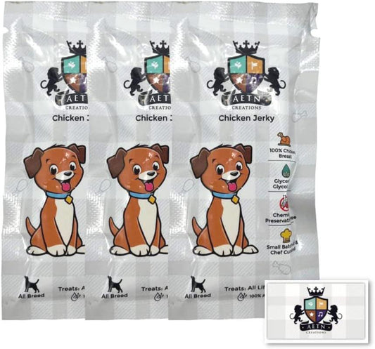 AETN Creations Chicken Jerky Dog Treats Travel Size Pack Of 3 X 5g, Nutritious, Delicious, Easily Digested Made And Natural Ingredients For All Stages Breeds