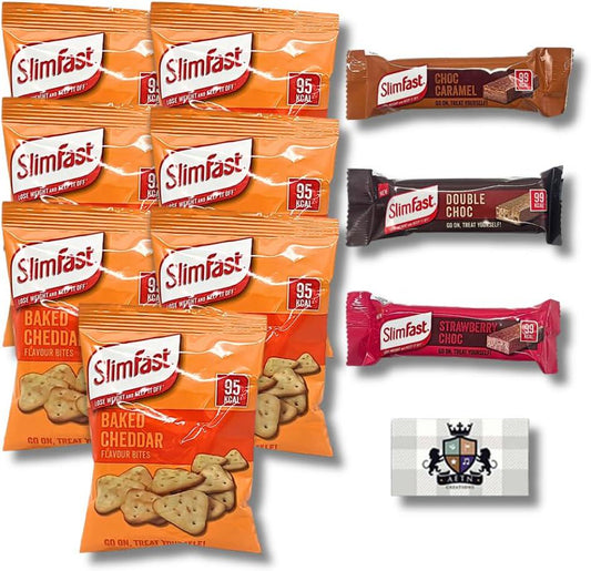 AETN Creations SlimFast Healthy Snack Combo 7 Baked Cheddar Crisps With Low-Calorie Bars Plus Fridge Magnet And Meal Planner