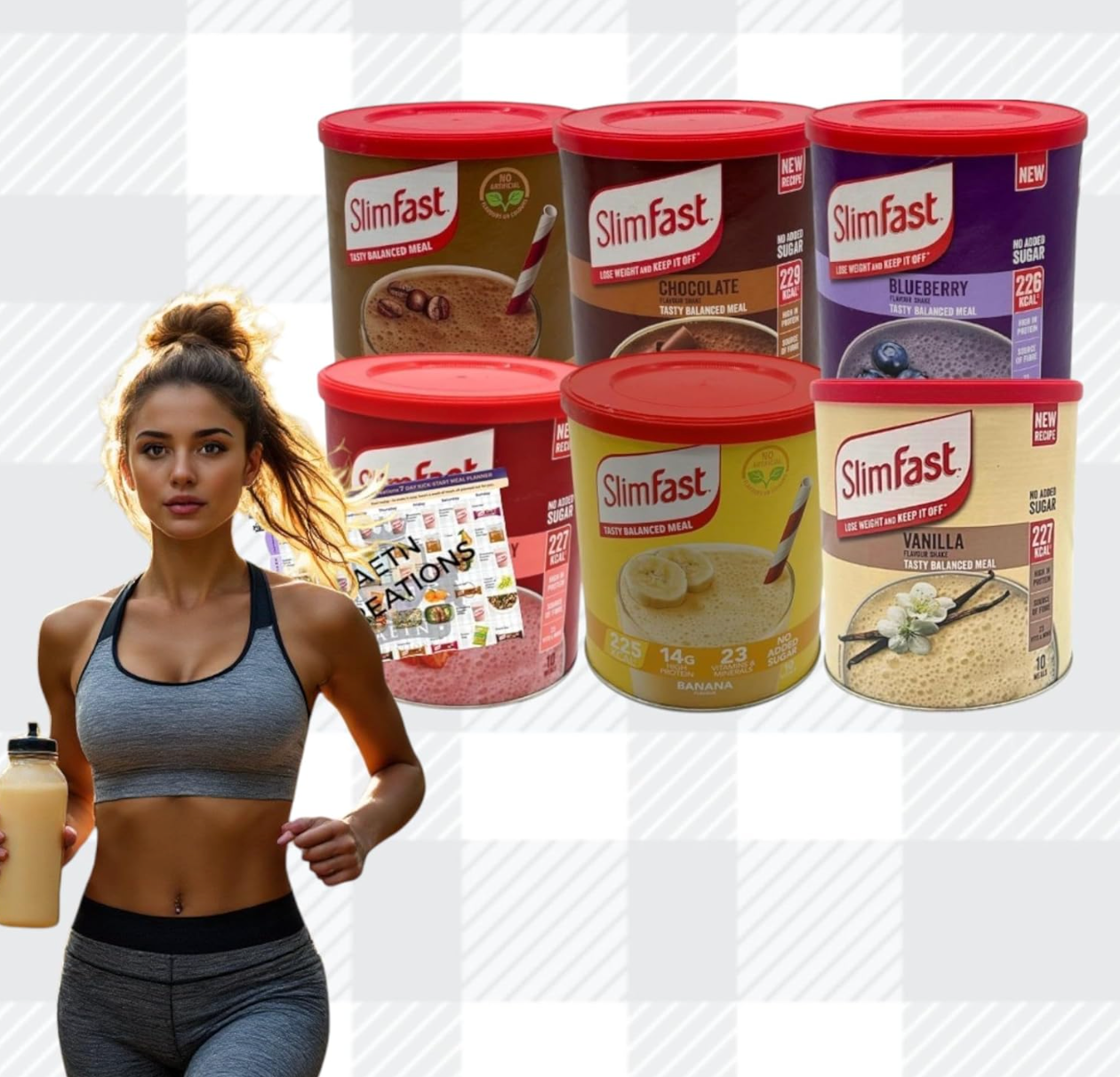 Slim Fast Best Sellers 6 Tubs of Meal Replacement Shakes + Meal Planner | Chocolate, Strawberry, Café Latte, Banana, Vanilla & Blueberry | High-Protein Diet Shake Pack