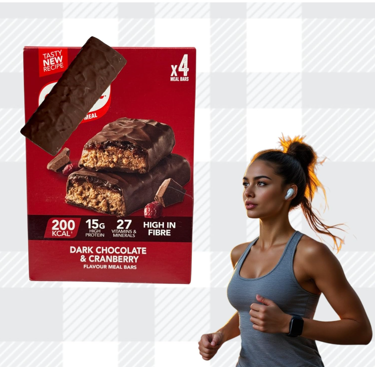 SlimFast Meal Replacement Bars Dark Chocolate Cranberry, 4x60g – Low Calorie, High Protein and Fibre Meal Bars for Weight Loss Diet with Meal Planner