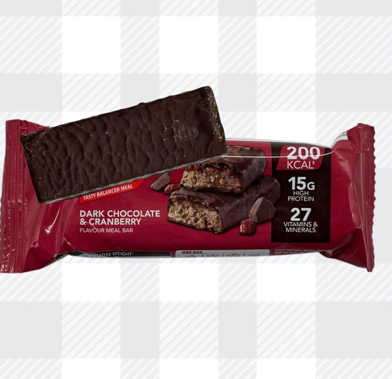 SlimFast Meal Replacement Bars Dark Chocolate Cranberry, 4x60g – Low Calorie, High Protein and Fibre Meal Bars for Weight Loss Diet with Meal Planner
