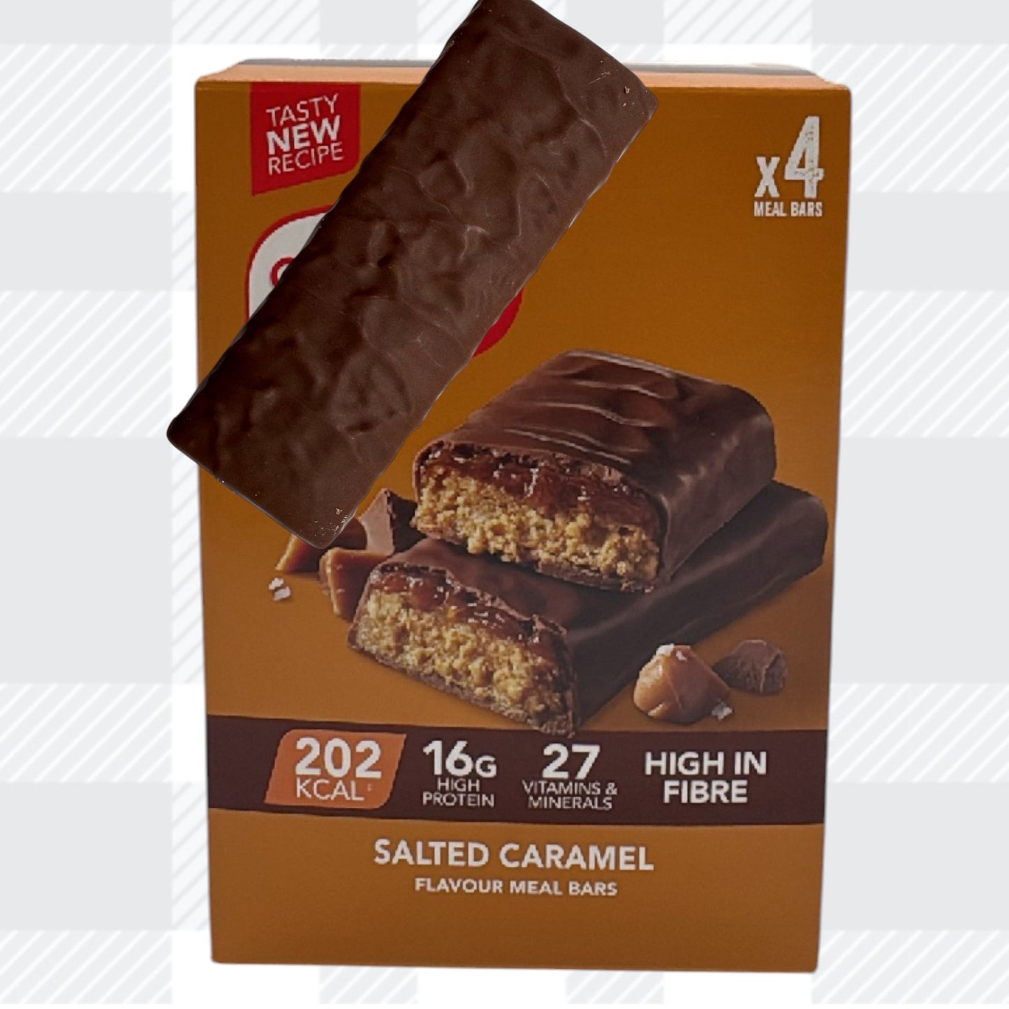 Slim Fast Meal Replacement Bars Salted Caramel, 4x60g – Low Calorie, High Protein and Fibre Meal Bars for Weight Loss Diet with Meal Planner