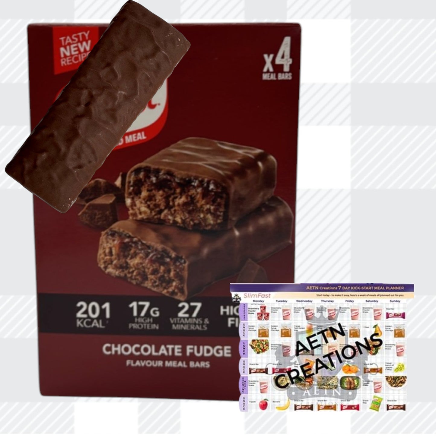 AETN Creations® Slim Fast Meal Replacement Bars - Salted Caramel, Chocolate Fudge & Dark Chocolate Cranberry Flavours, 12x60g, High Protein & Fibre, Low Calorie for Weight Loss with Meal Planner