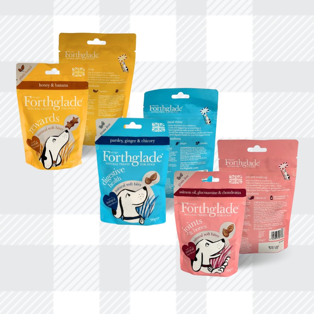 AETN Creations Forthglade Natural Dog Variety Treats - 3x90g Grain Free Soft Bites for Digestive Health, Joints, Training, with AETN Chicken Jerky Treat