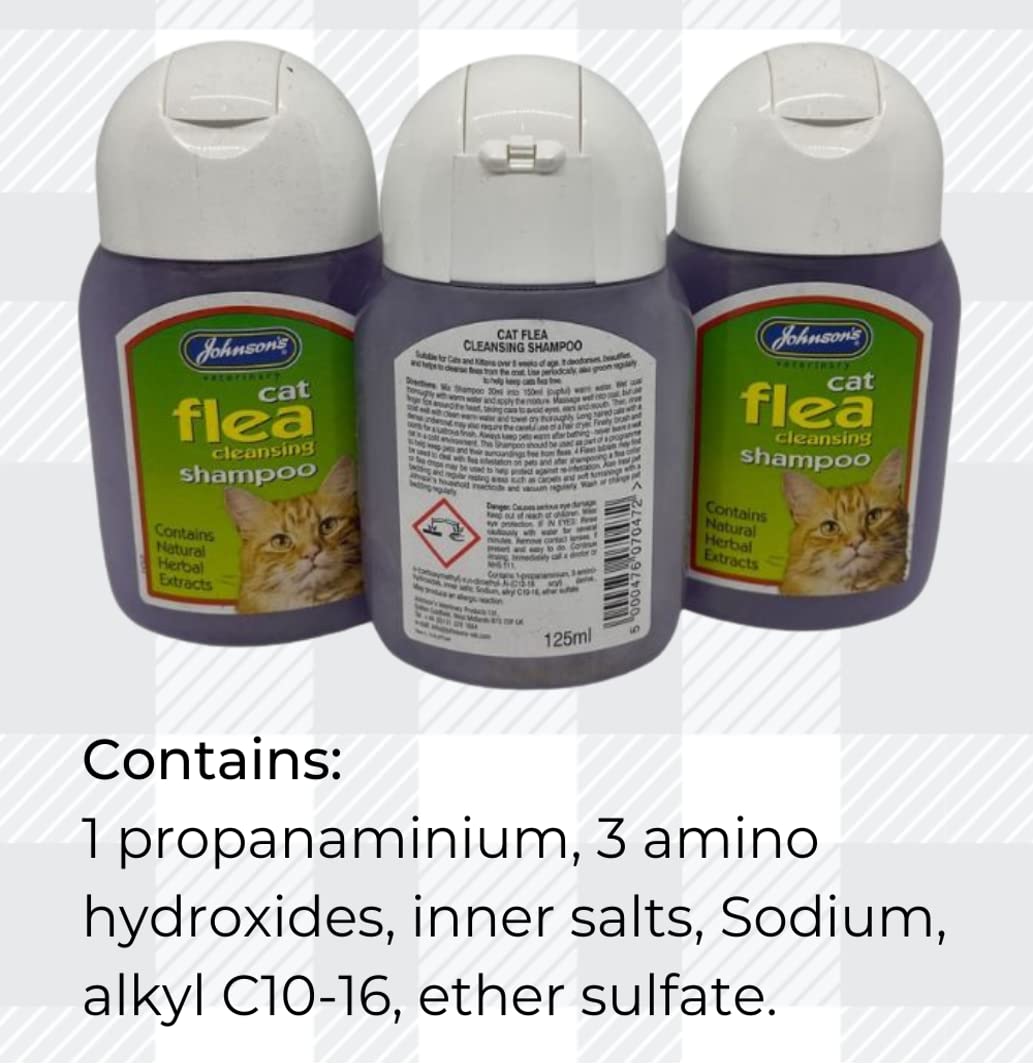 Cat Flea Shampoo Bundle of 3x125ml Johnson Flea Cleansing Shampoo for Cat's and AETN Creations Chicken Cat Treat