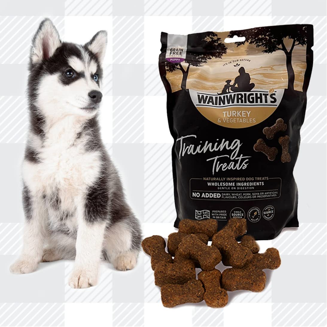 AETN Creations Grain Free Puppy Training Dog Treats 750g in Turkey and Veg Hypo-Allergenic Snack for Puppies from Wainwrights with AETN Jerky Treat