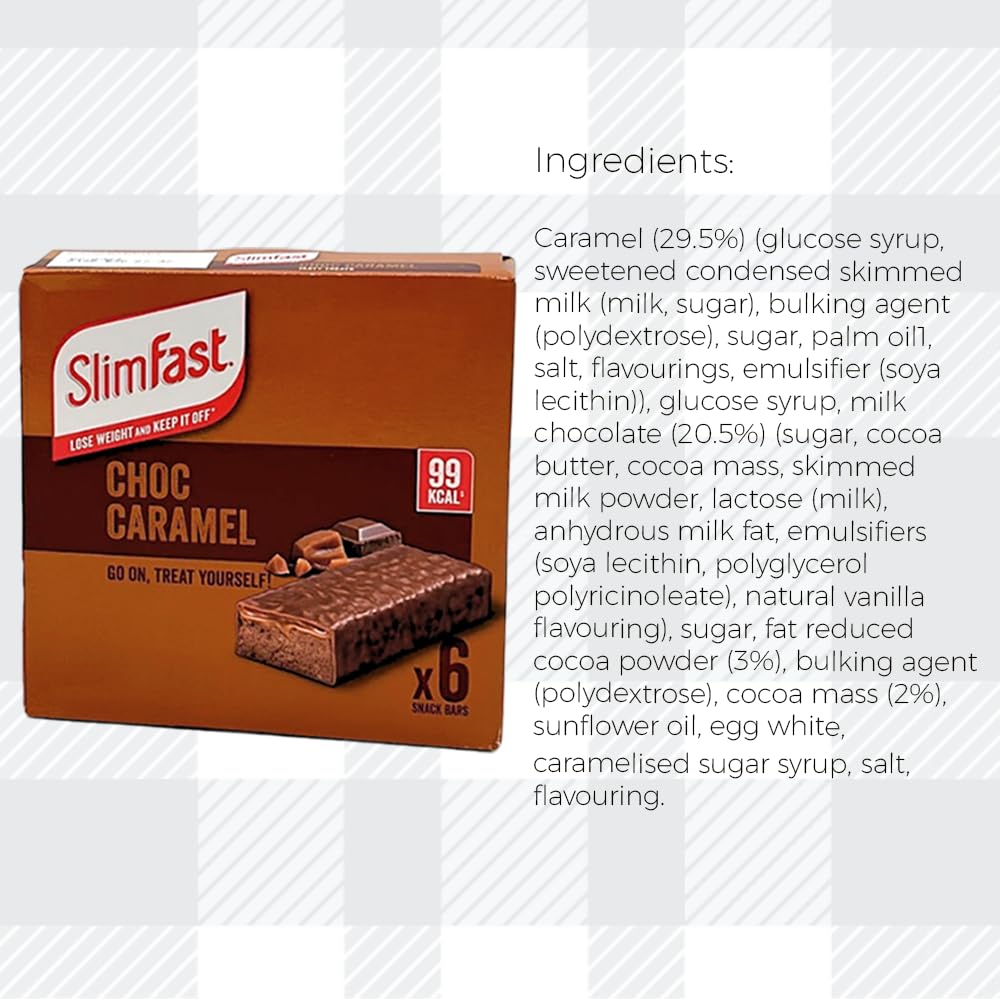 AETN Creations Slim Fast Chocolate Caramel Snack Bar 2 Boxes (12x25g) 99Kcal Sweet, Indulgent Treat On The Go with AETN Creations Fridge Magnet and Meal Planner