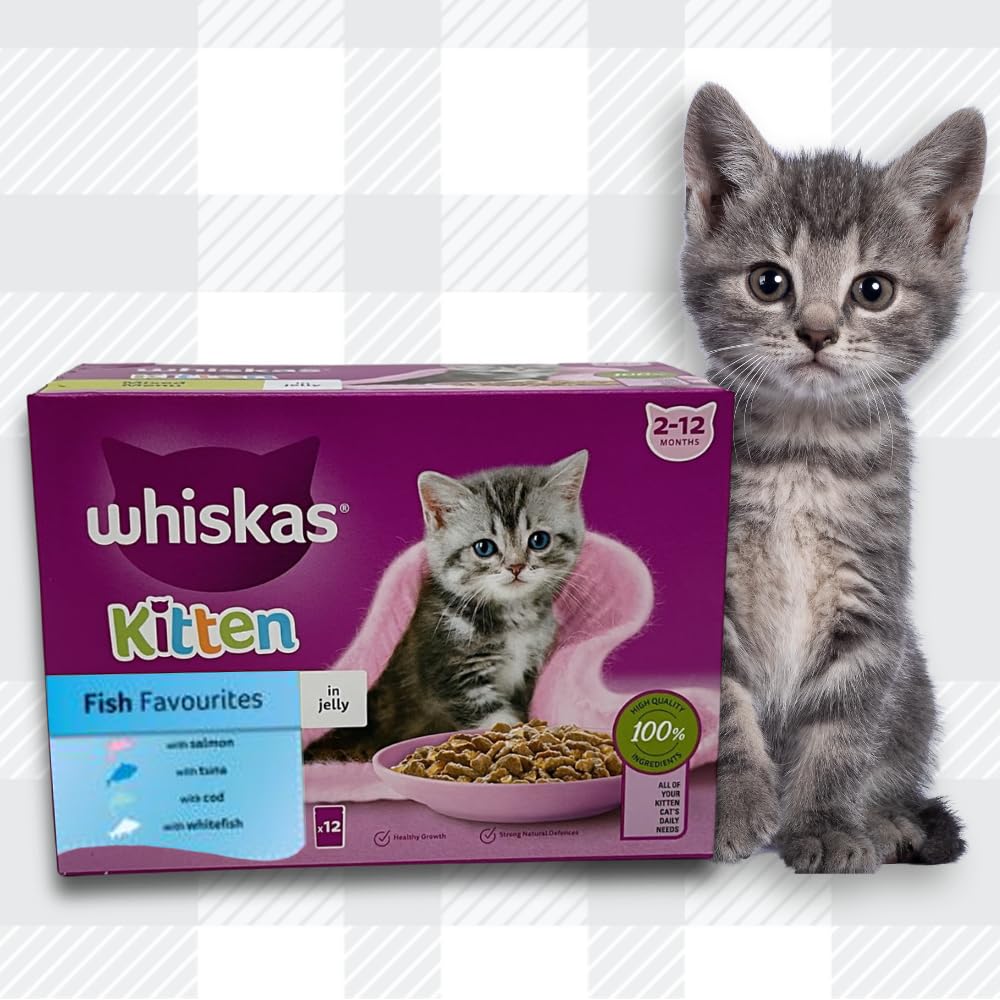 Two Packs Whiskas 2-12 Months Kitten Food Pouches Fish Selection in Jelly 12 x 85g