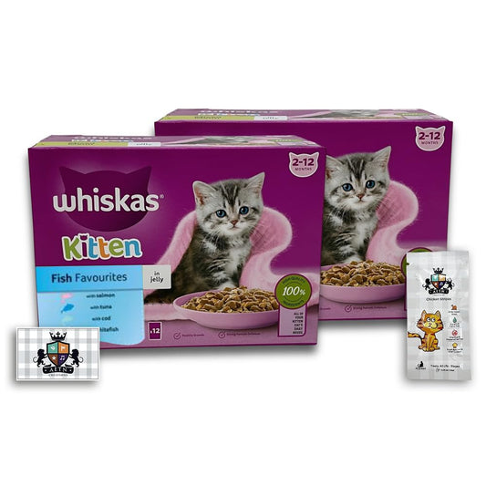 Two Packs Whiskas 2-12 Months Kitten Food Pouches Fish Selection in Jelly 12 x 85g
