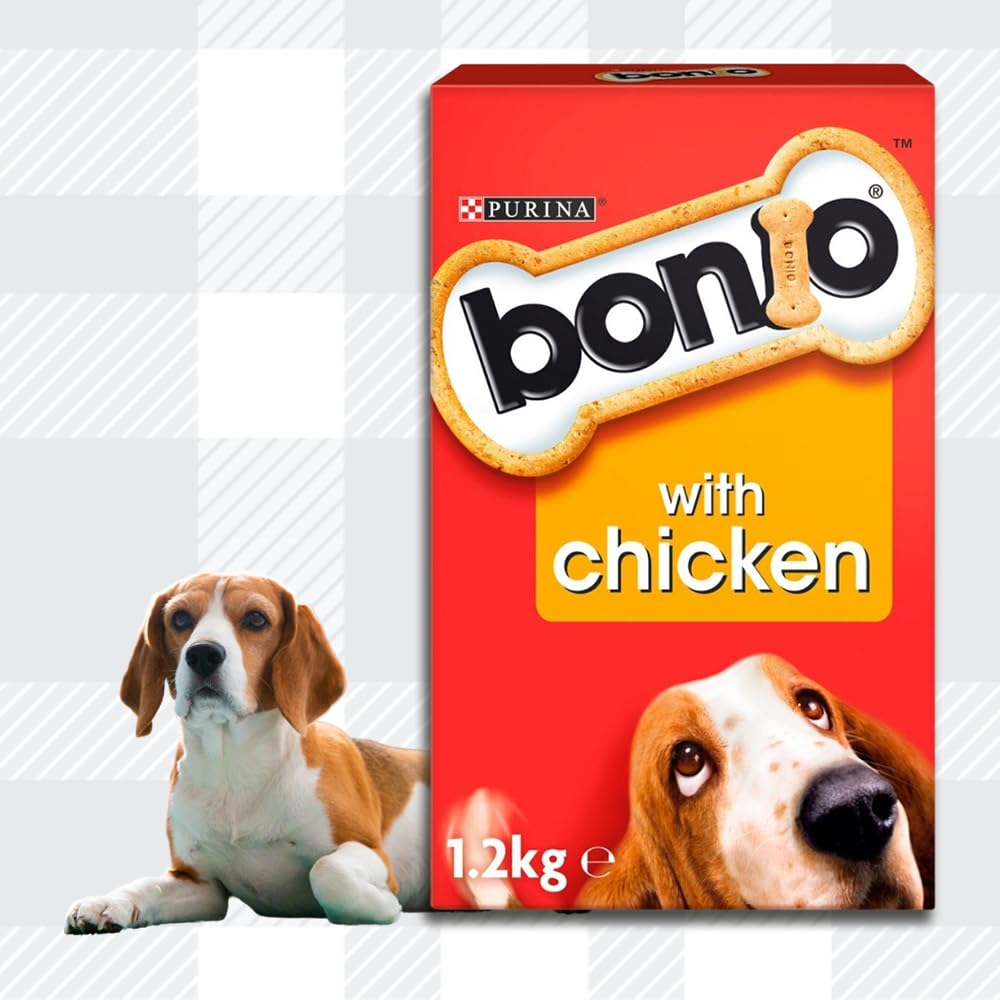 Bonio Mix 2x650g Original and Chicken Wholesome Nutrition, Irresistible Taste Low Fat Dog Biscuits with AETN Jerky Treat and Plush Doughnut Toy