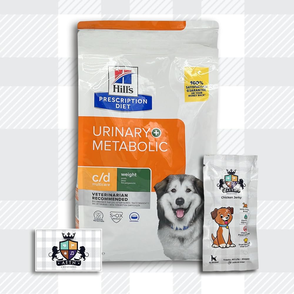 AETN Creations Dry Dog Food Prescription Diet c/d Urinary Metabolic 1.5kg Bag Weight Management and Urinary Health Support with AETN Chicken Jerky Treat