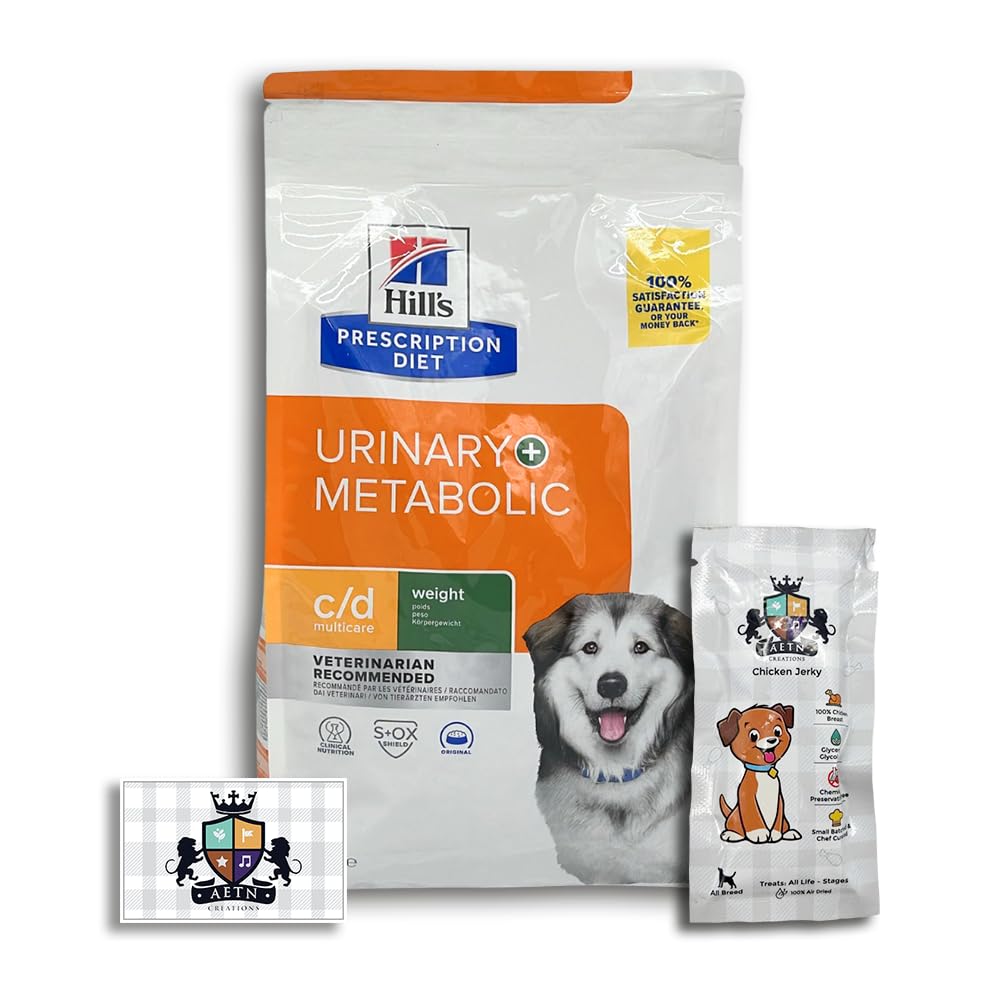 AETN Creations Dry Dog Food Prescription Diet c/d Urinary Metabolic 1.5kg Bag Weight Management and Urinary Health Support with AETN Chicken Jerky Treat