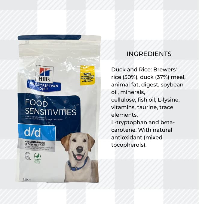 AETN Creations Prescription Diet D/D Food Sensitivities Duck and Rice 1.5kg Dry Dog Food plus AETN Jerky Treat, Helps Food Intolerance and Supports Skin