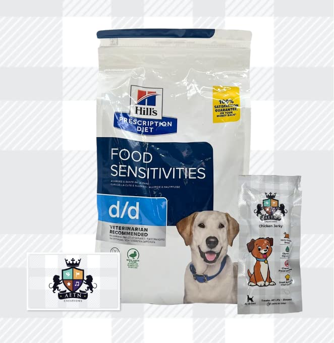 AETN Creations Prescription Diet D/D Food Sensitivities Duck and Rice 1.5kg Dry Dog Food plus AETN Jerky Treat, Helps Food Intolerance and Supports Skin
