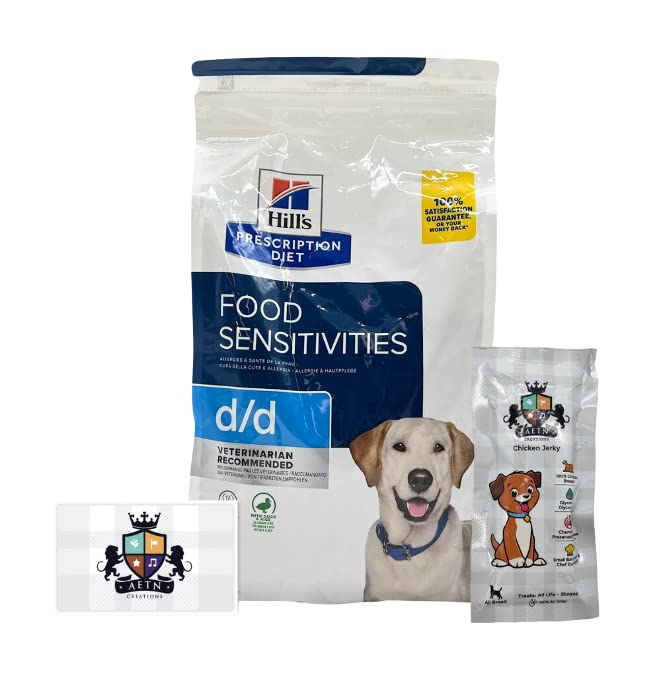 AETN Creations Prescription Diet D/D Food Sensitivities Duck and Rice 1.5kg Dry Dog Food plus AETN Jerky Treat, Helps Food Intolerance and Supports Skin