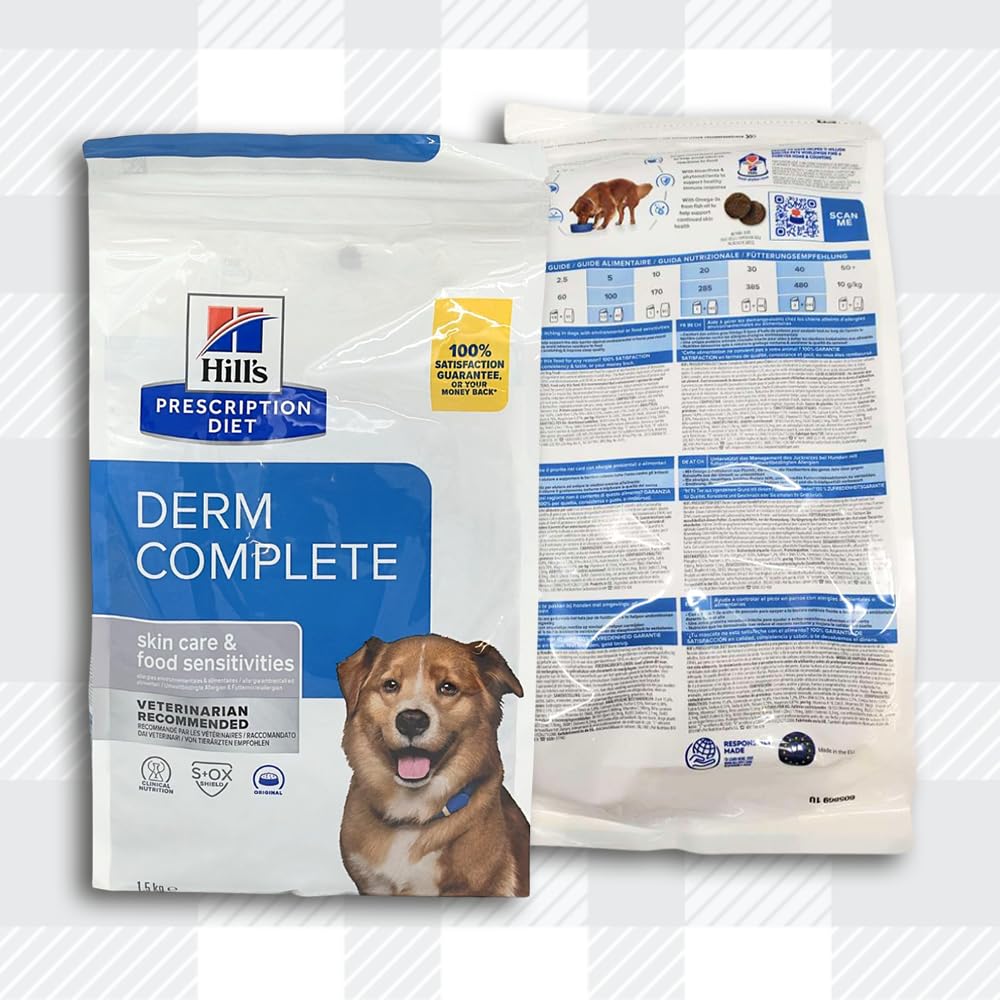 AETN Creations Diet Derm Complete Dry Dog Food 1.5kg for Canine Skin Conditions, Allergies, and Coat Care Management with AETN Chicken Jerky Treat