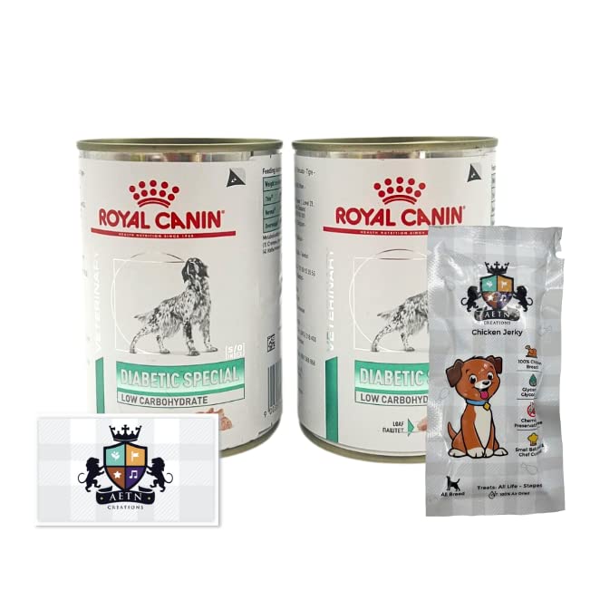 AETN Creations Diabetic Special Dog Food Bundle Pack 2x410g Tins of Diabetic Wet Food plus AETN Creations Jerky Dog Treat Specially Formulated to Support Diabetic Dog's