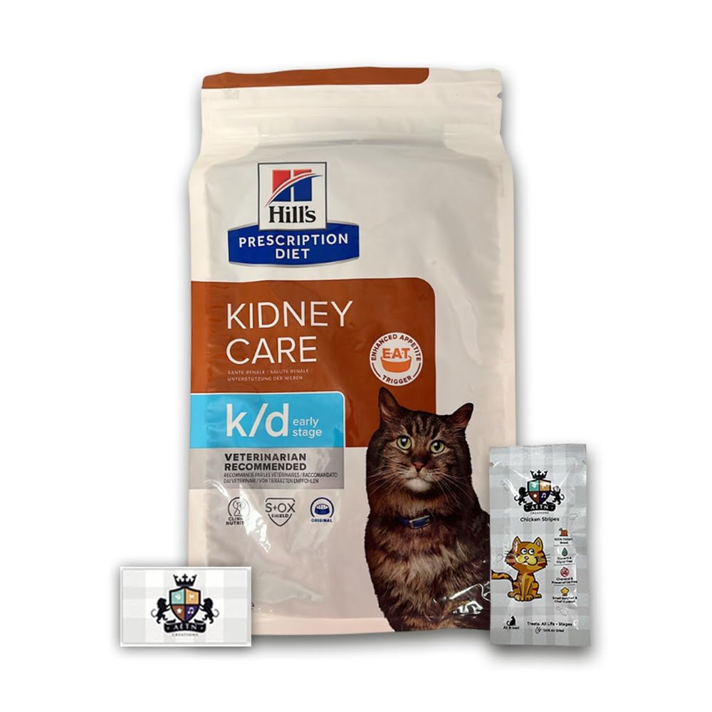 AETN Creations Prescription Diet K/D Early Stage Kidney Care 1.5kg Dry Cat Food plus AETN Chicken Treat, Early Support of Vital Kidney Function