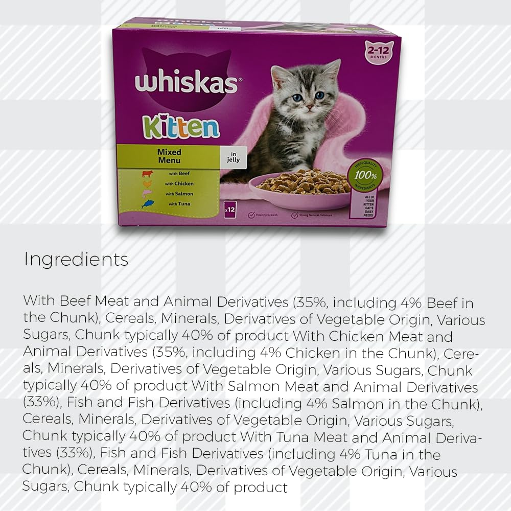 Two Packs Whiskas 2-12 Months Kitten Food Pouches Mixed Selection Jelly - 24x85g Pouches