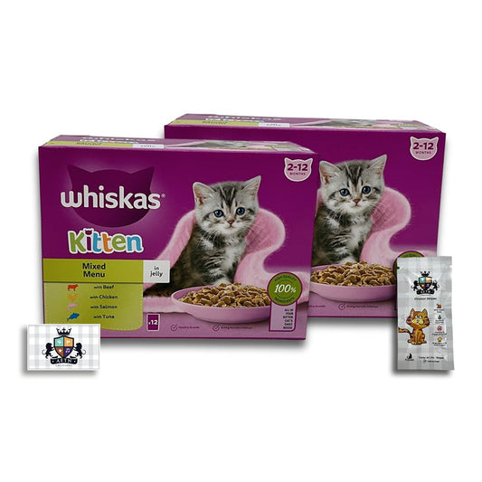 Two Packs Whiskas 2-12 Months Kitten Food Pouches Mixed Selection Jelly - 24x85g Pouches