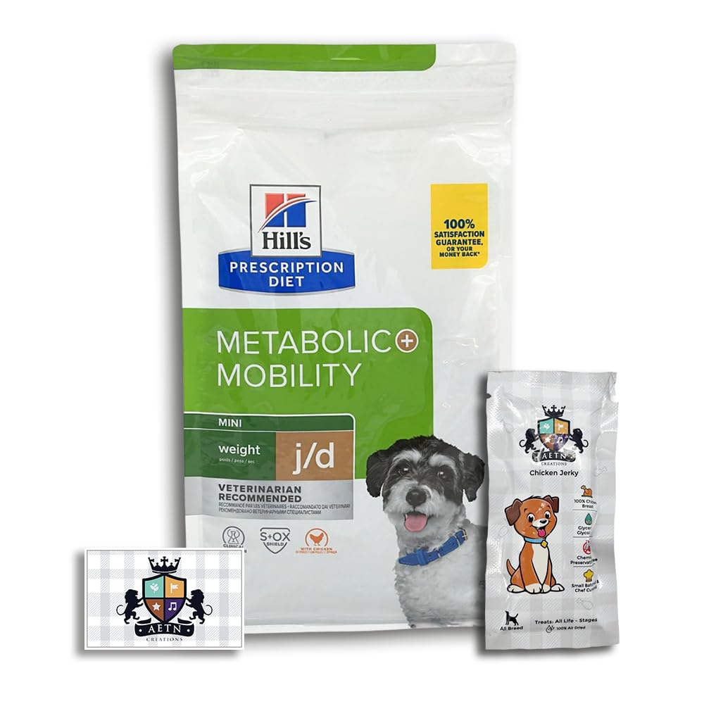 AETN Creations Dry Dog Food Diet Metabolic + Mobility j/d Mini 1kg Chicken Weight Management and Joint Health Support with AETN Chicken Jerky Treat
