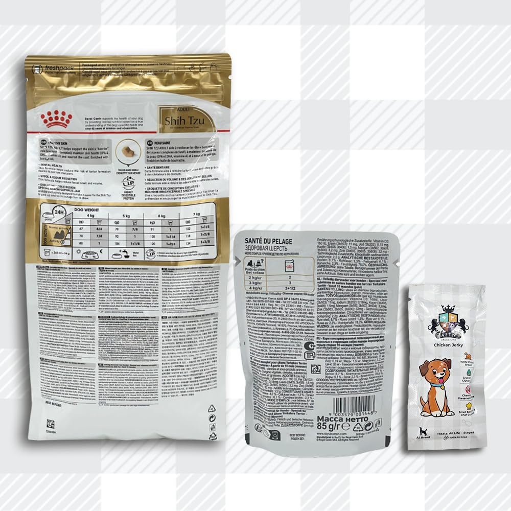 AETN Creations Complete Shih Tzu Care Bundle 1.5kg Dry Dog Food + 2x85g Wet Pouches with AETN Jerky Dog Treat