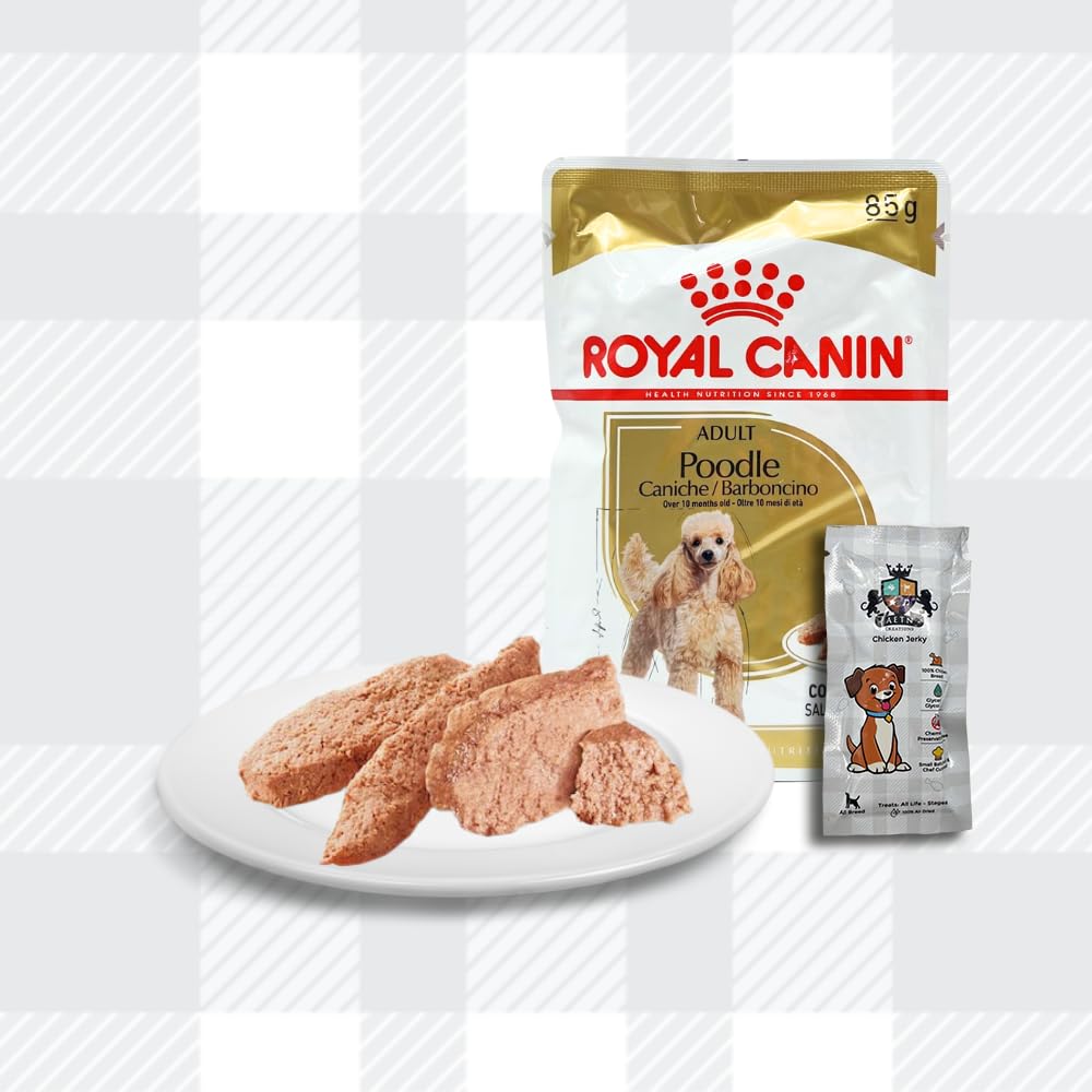 AETN Creations Complete Poodle Care Bundle 1.5kg Dry Dog Food + 2x85g Wet Pouches with AETN Jerky Dog Treat