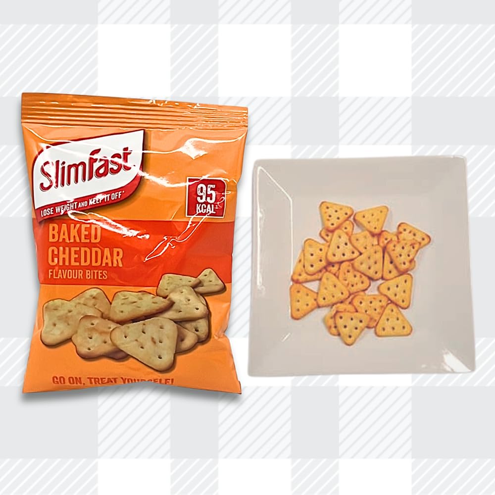 AETN Creations Low-Calorie Snack Pack of 30-15 Cheddar Bites, 15 Sour Cream and Chive Flavoured Slim Fast Crisps plus AETN Fridge Magnet and Meal Planner
