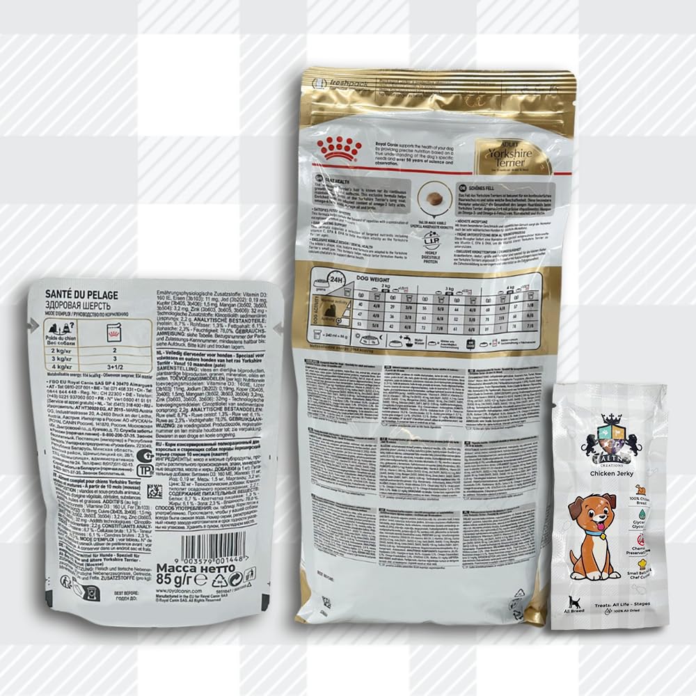 AETN Creations Complete Yorkshire Terrier Care Bundle 1.5kg Dry Dog Food + 2x85g Wet Pouches with AETN Jerky Dog Treat