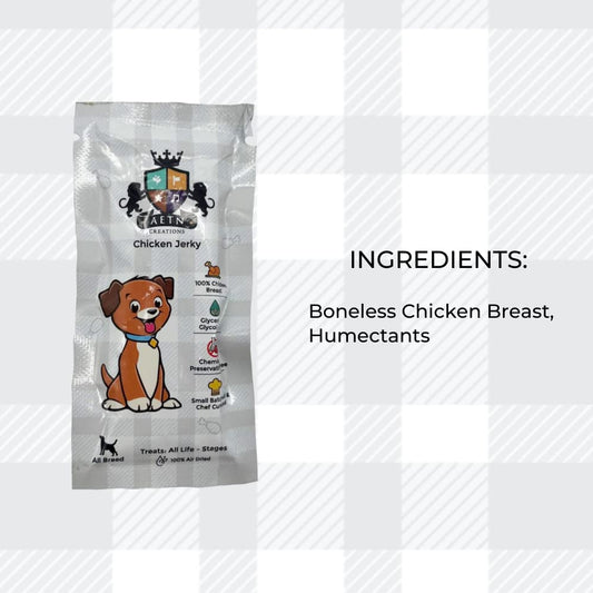 AETN Creations Chicken Jerky Dog Treats Travel Size Pack of 3 x 5g, Nutritious, Delicious, Easily Digested Treat Made and Natural Ingredients For All Stages and Breeds
