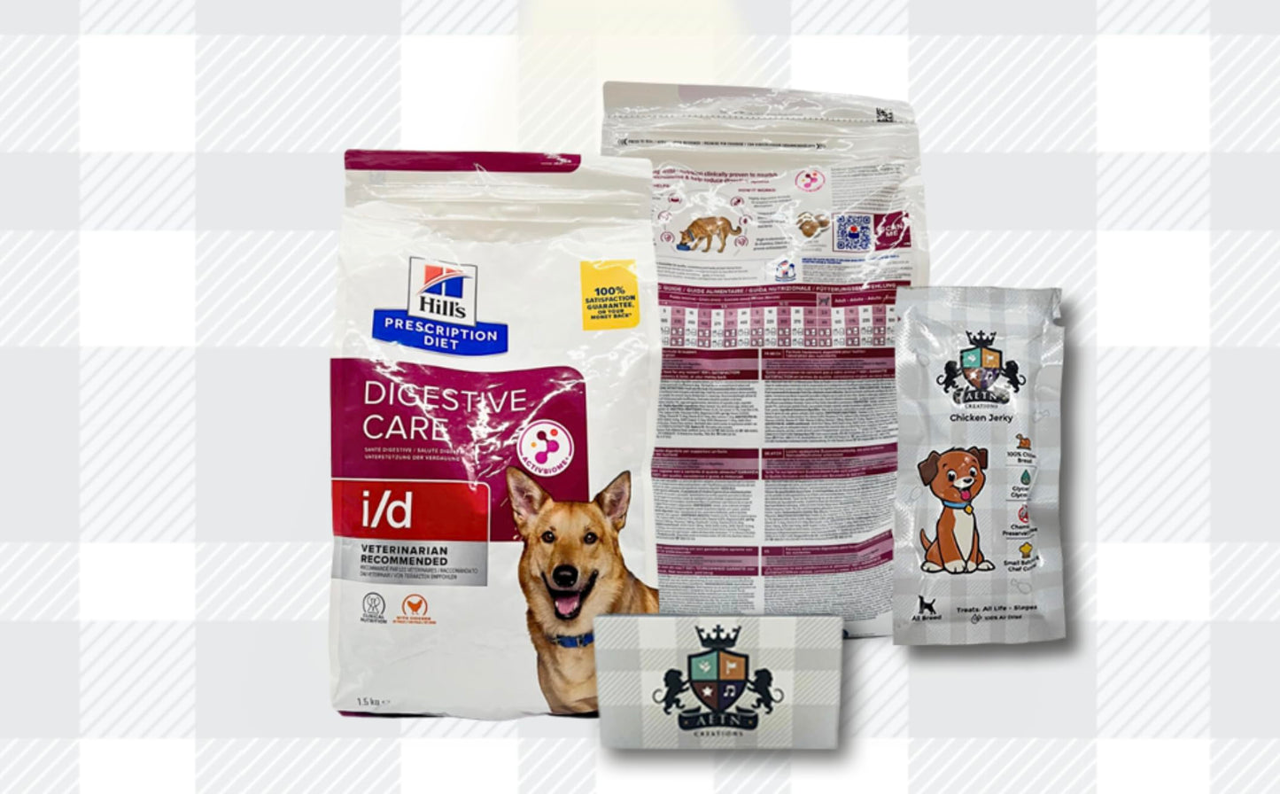 AETN Creations I/D Digestive Care Diet Canine Chicken Flavour 1.5kg, Highly-Digestible Complete Balanced Food For Adult Dogs and AETN Creations Jerky Treat