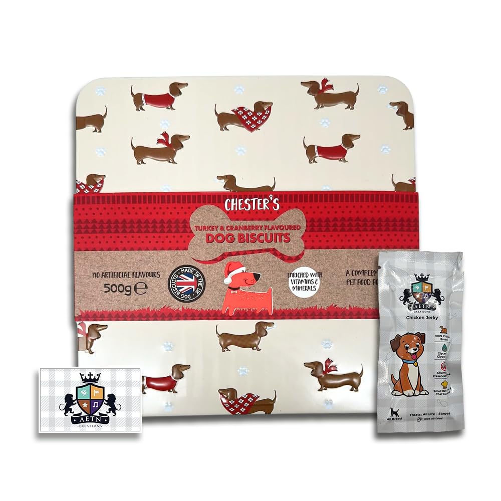 AETN Creations Delectable and Nutritious Chester's Dog Biscuits Treat Pack 500g in Irresistible Turkey & Cranberry Flavour with AETN Chicken Jerky Treat