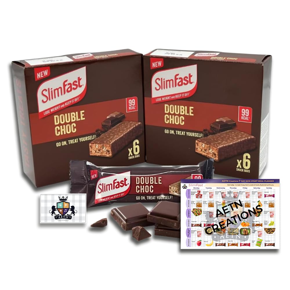 AETN Creations Slim Fast Chocolate Snack Bar 2 Boxes (12x25g) 99Kcal Sweet, Indulgent Treat On The Go with AETN Creations Fridge Magnet and Meal Planner