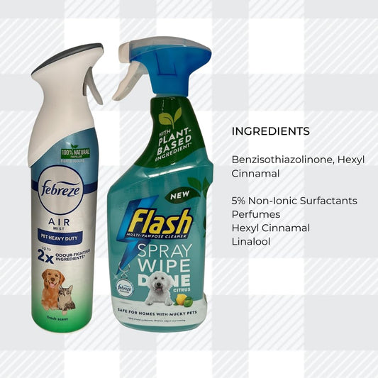 AETN Creations Flash Multi-Purpose Cleaning Spray 800ml and Febreze AIR Pet Odor Defense 300ml - Pack Bundle for Pet-Friendly Cleaning plus AETN Magnet