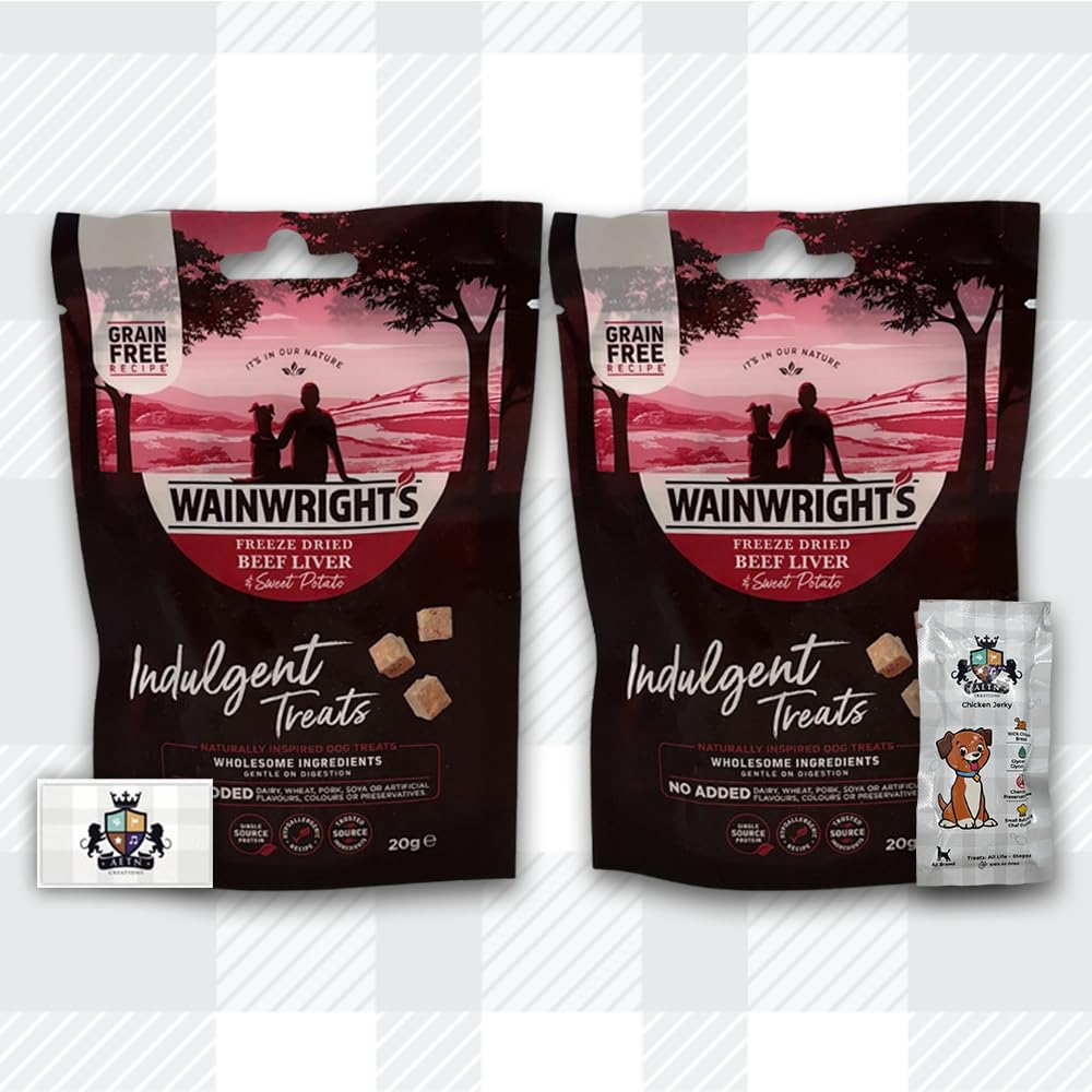 AETN Creations Dog Treat Bundle - Wainwright's Freeze Dried Beef Liver & Sweet Potato Adult 2x20g plus AETN Jerky Treat, Perfect Reward for Adult Dogs