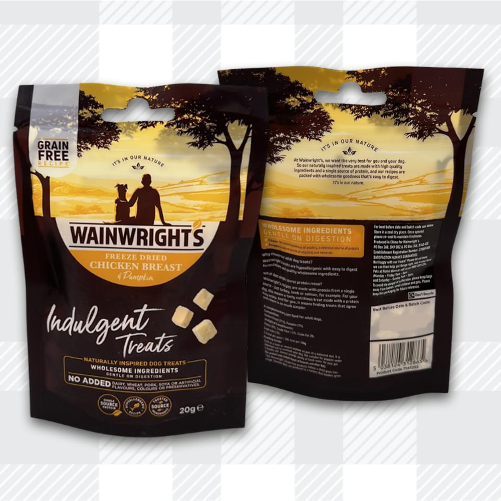 AETN Creations Dog Treat Bundle - Wainwright's Freeze Dried Chicken Breast & Pumpkin Adult 2x20g plus AETN Jerky Treat, Perfect Reward for Adult Dogs