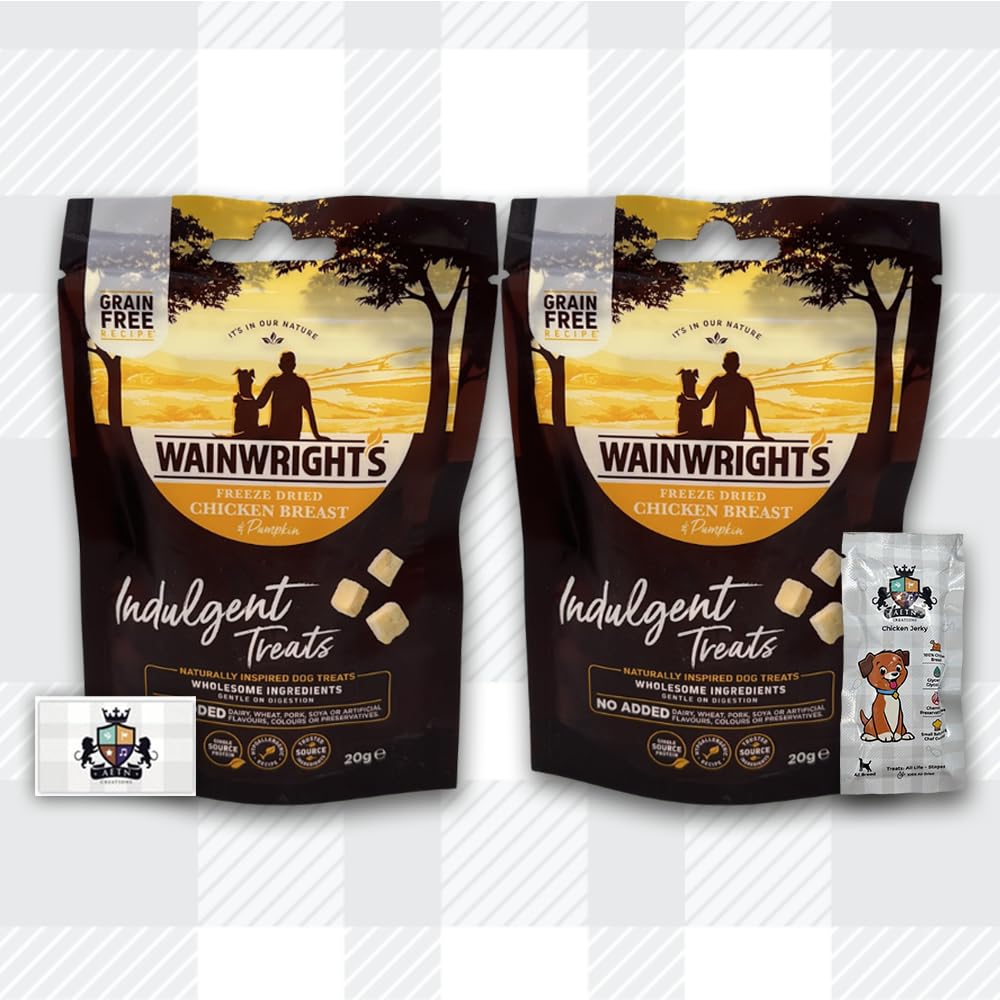 AETN Creations Dog Treat Bundle - Wainwright's Freeze Dried Chicken Breast & Pumpkin Adult 2x20g plus AETN Jerky Treat, Perfect Reward for Adult Dogs