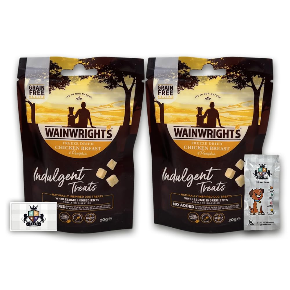 AETN Creations Dog Treat Bundle - Wainwright's Freeze Dried Chicken Breast & Pumpkin Adult 2x20g plus AETN Jerky Treat, Perfect Reward for Adult Dogs