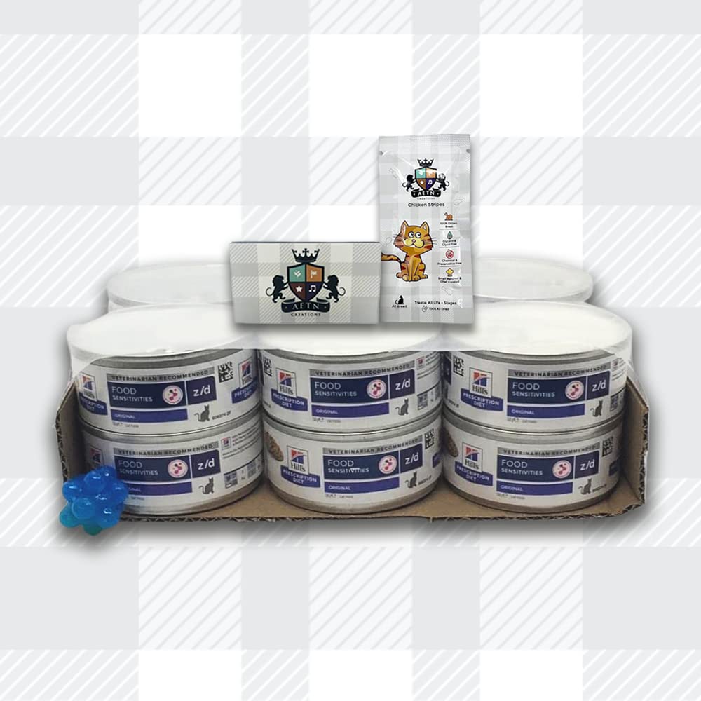 AETN Creations Z/D Food Sensitivities Wet Cat Food Bundle 12x156g Tins with AETN Cat Treat and Toy