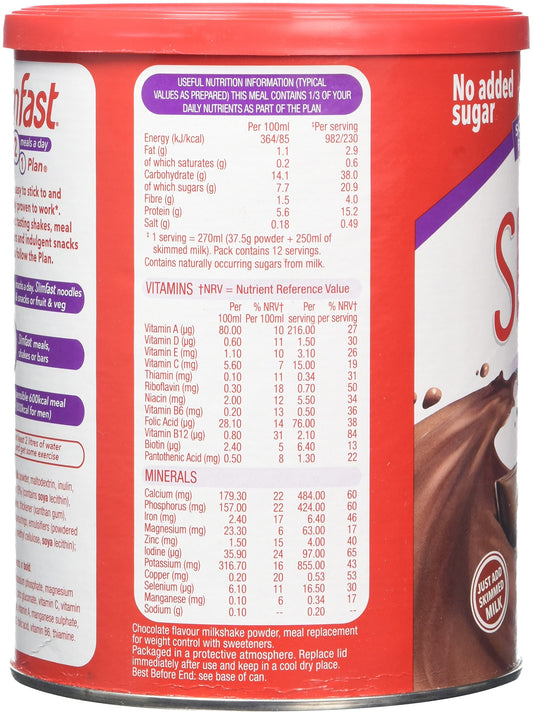 SlimFast High Protein Meal Replacement Powder Shake, Chunky Chocolate Flavour, Pack of 4, 48 Servings