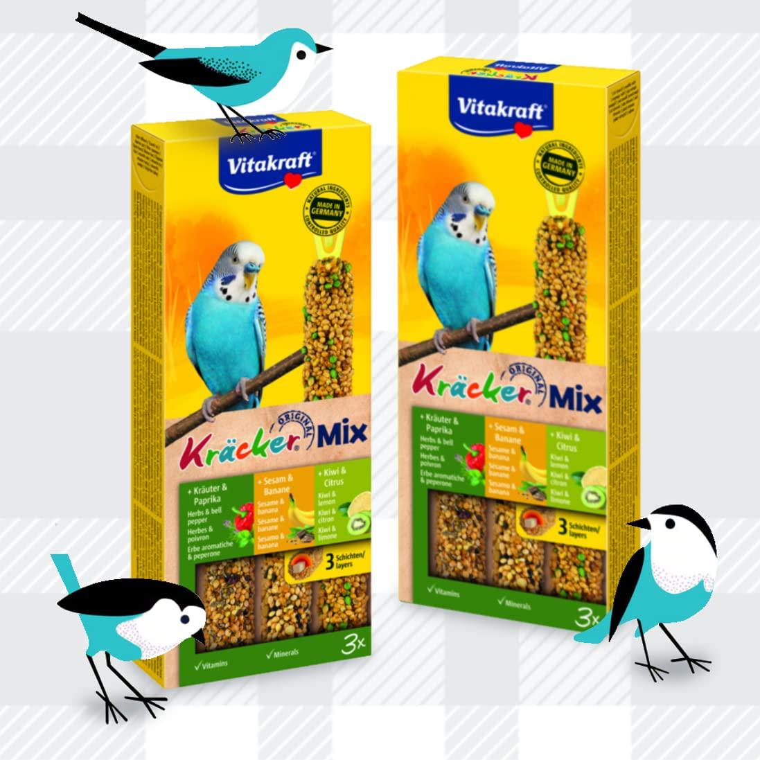 Delicious Mixed 2 Pack Of Cracker Treats For Budgies From Vitakraft Plus AETN Creations Fridge Magnet Kracker Bird Food Double Baked With Vitamins, Banana, Paprika And Kiwi Sticks