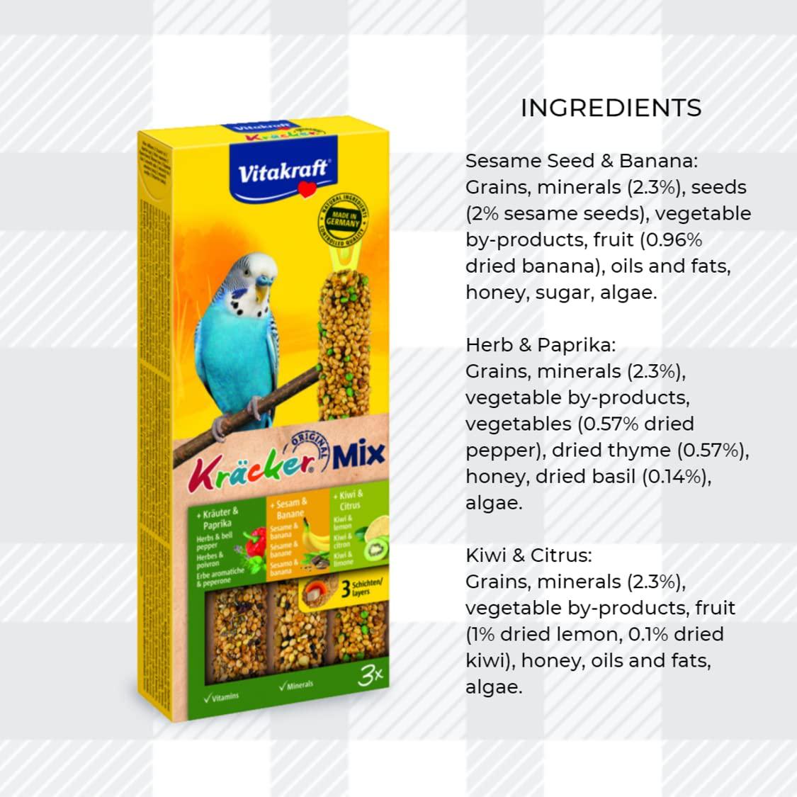 Delicious Mixed 2 Pack Of Cracker Treats For Budgies From Vitakraft Plus AETN Creations Fridge Magnet Kracker Bird Food Double Baked With Vitamins, Banana, Paprika And Kiwi Sticks