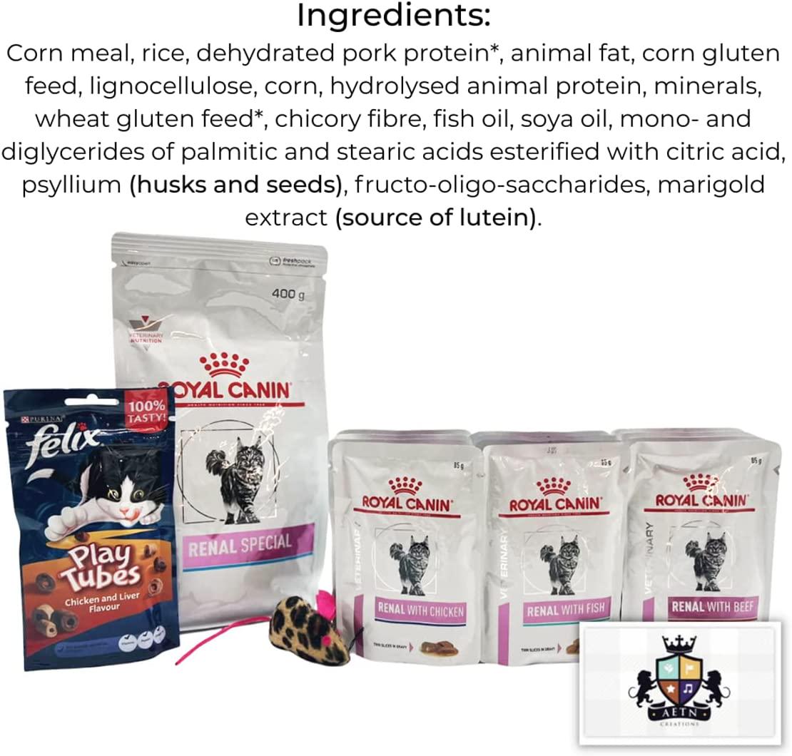 Renal Cat Food Bundle Of 400g Dry Biscuits With Wet Pouches In Beef, Salmon, Chicken Flavour Combined Felix Treat And Toy Plus AETN Creations Fridge Magnet Mixed Pack Support Urinary Health