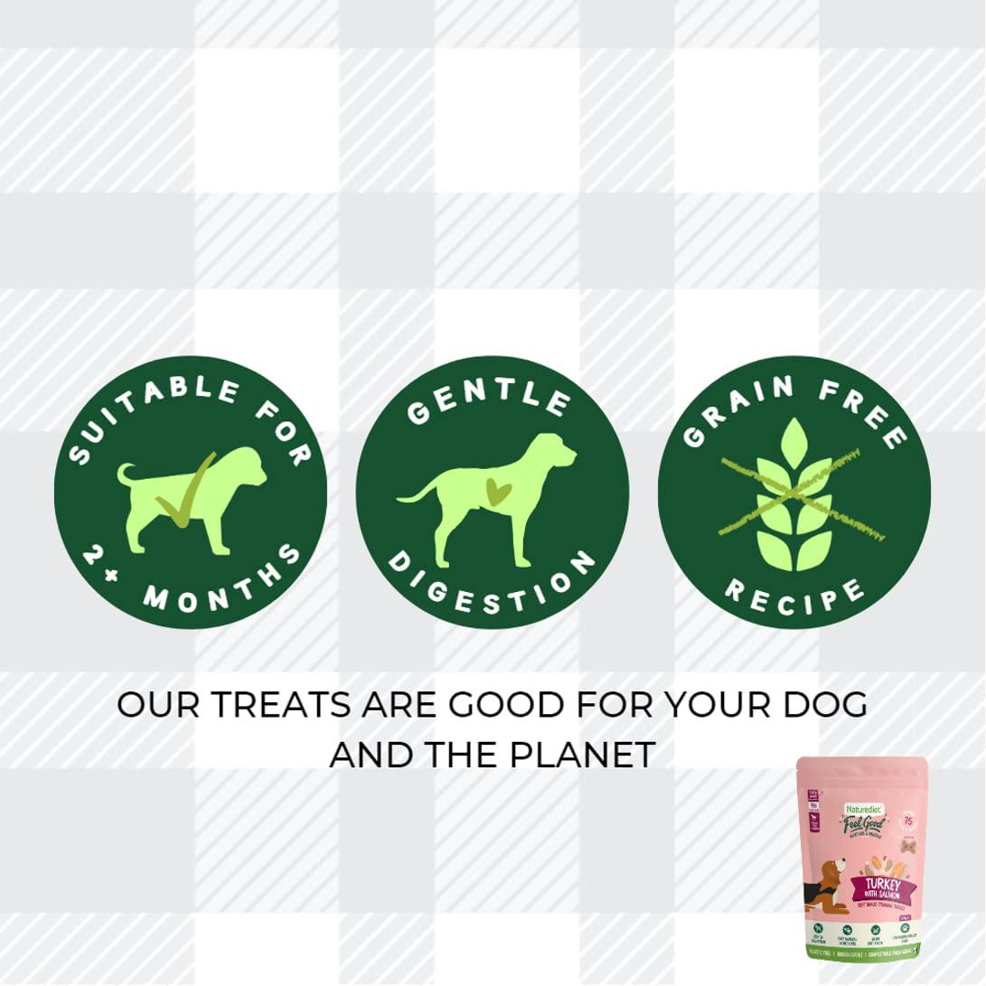 Training Treats For Dogs Pack Of 2x100g Feel Good Turkey With Salmon Flavour Soft Baked Biscuits In Natural Ingredients Plus AETN Creations Fridge Magnet Grain-Free Snacks Over 2 Months