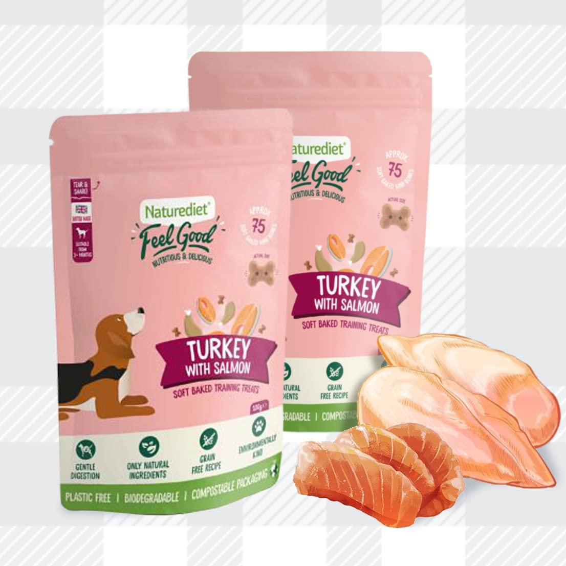 Training Treats For Dogs Pack Of 2x100g Feel Good Turkey With Salmon Flavour Soft Baked Biscuits In Natural Ingredients Plus AETN Creations Fridge Magnet Grain-Free Snacks Over 2 Months