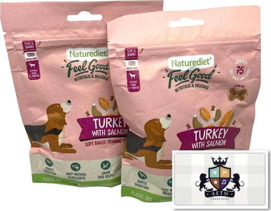 Training Treats For Dogs Pack Of 2x100g Feel Good Turkey With Salmon Flavour Soft Baked Biscuits In Natural Ingredients Plus AETN Creations Fridge Magnet Grain-Free Snacks Over 2 Months