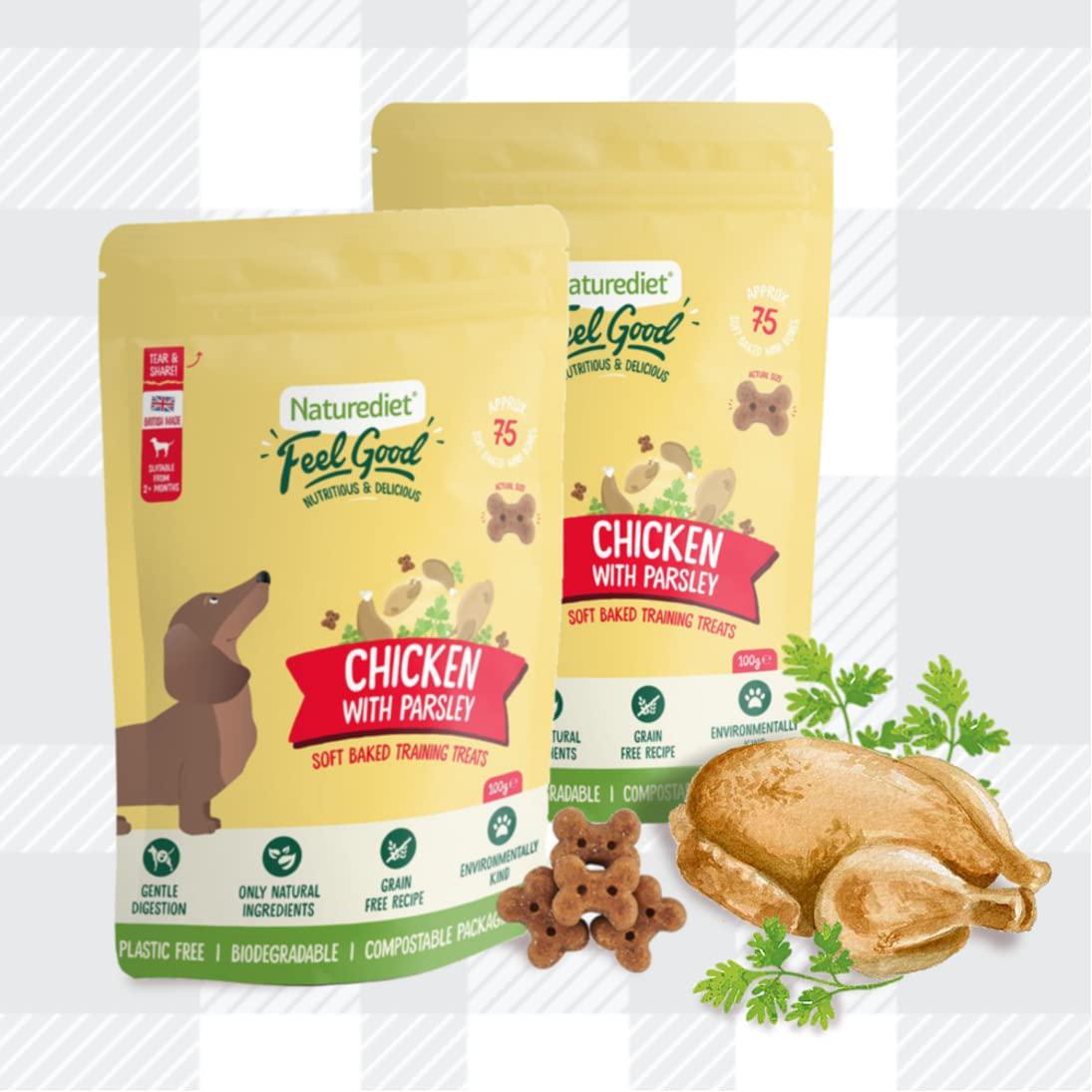 Training Treats For Dogs Pack Of 2x100g Feel Good Chicken With Parsley Flavour Soft Baked Biscuits In Natural Ingredients Plus AETN Creations Fridge Magnet Grain-Free Snacks Over 2 Months