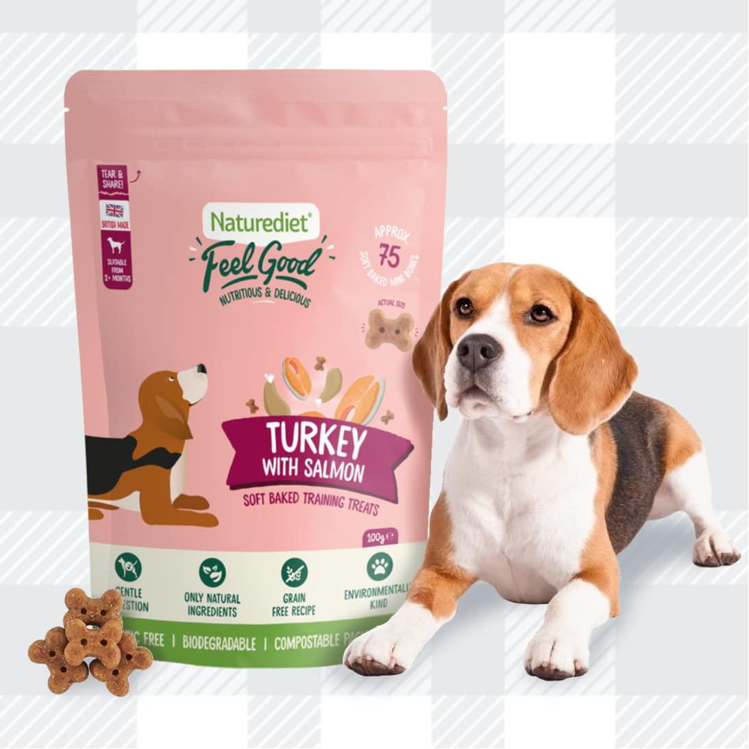 Training Treats For Dogs Pack Of 2x100g Feel Good Turkey With Salmon Flavour Soft Baked Biscuits In Natural Ingredients Plus AETN Creations Fridge Magnet Grain-Free Snacks Over 2 Months